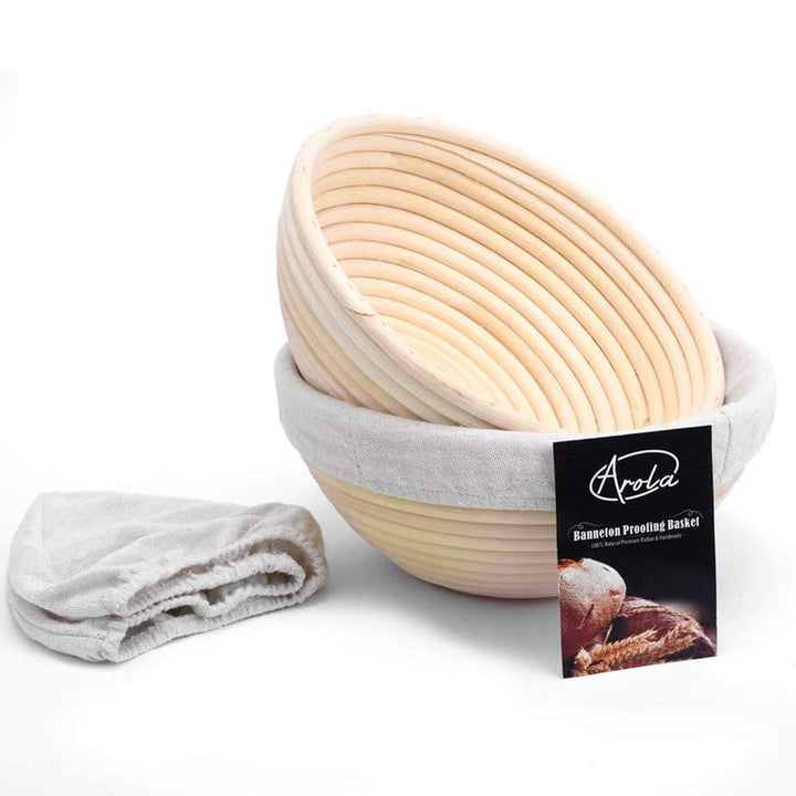 2 Pack 22cm Rund Gärkörbchen Banneton Brotform Korb,Handgewebter Natürlicher Rattan Gärkorb mit Lein