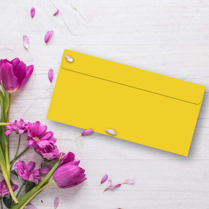 150 Brief-Umschläge DIN Lang - Honiggelb - 110 g/m² - 11 x 22 cm - sehr formstabil - Haftklebung - Q