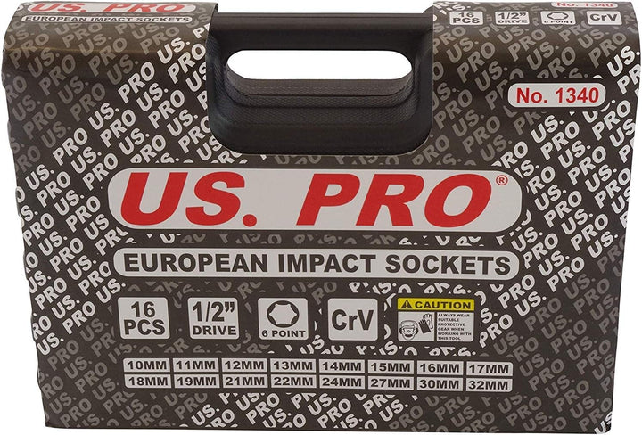 US PRO B1340 Kraft-Schlagschrauber-Nüsse 1/2" 10-32 mm Schlagnuss-Satz, 16 Stück Single, Single