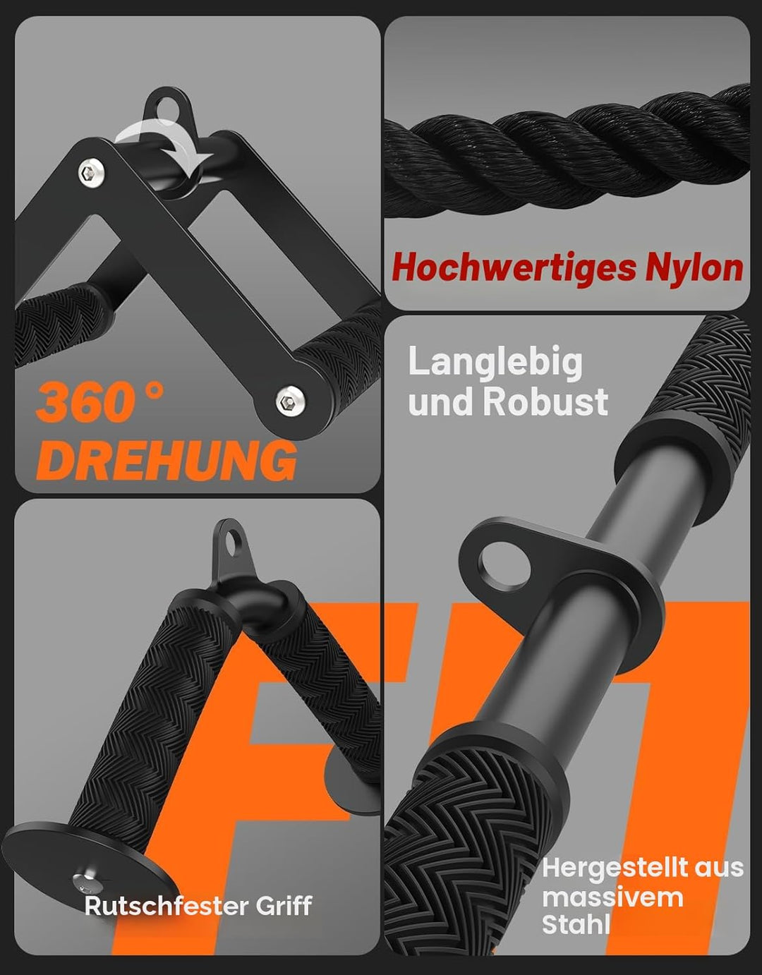Fitarc Kabelmaschinen-Zubehör Set, Lat Pulldown Zubehör für Heimfitnessgeräte, Trizeps-Zuggriff für