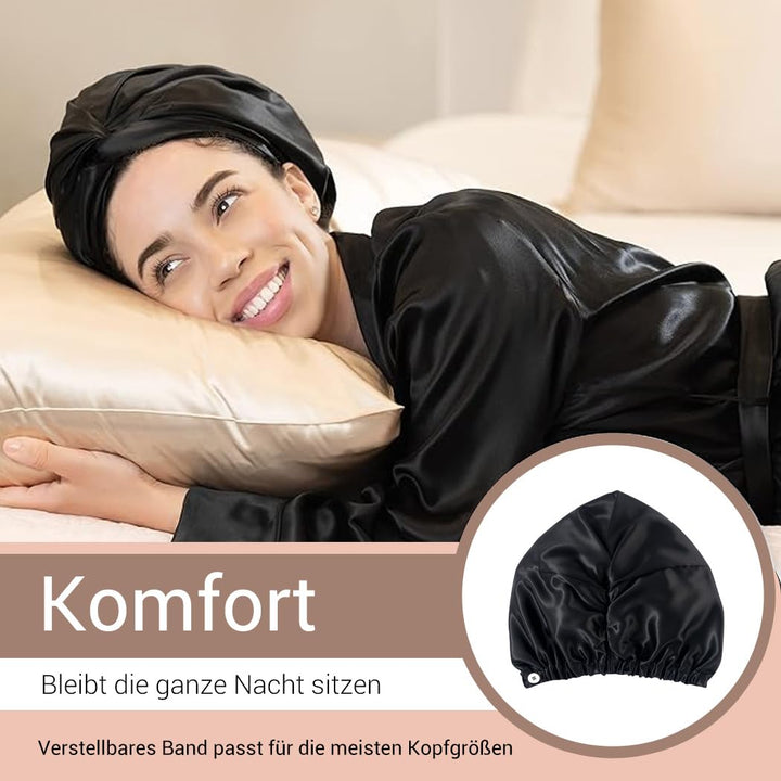 ‌LaCourse Rutschfeste Verstellbare Echte 22 Momme 100% Maulbeerseiden-Seidenhaube zum Schlafen, Dopp