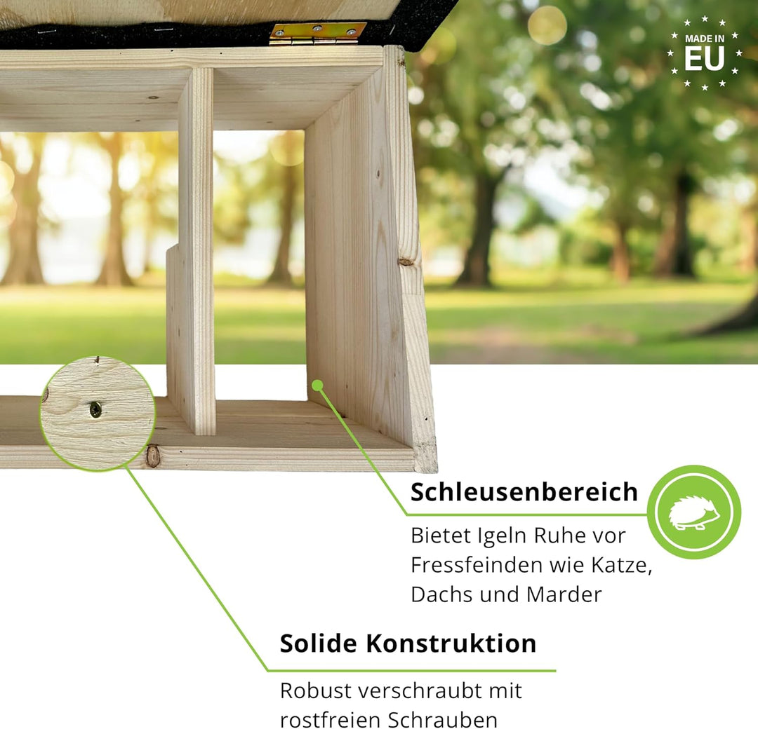 GARTENETAGE XXL Igelhaus mit Rattenklappe aus zertifiziertem Holz – wetterfestes Igel Schutzhaus mit