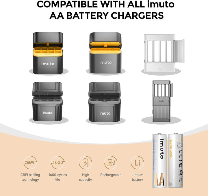 imuto Batterien AA 8 Stück Wiederaufladbare Lithium 1,5V (3600-IMU8AA) AA*8 3600mWh, AA*8 3600mWh