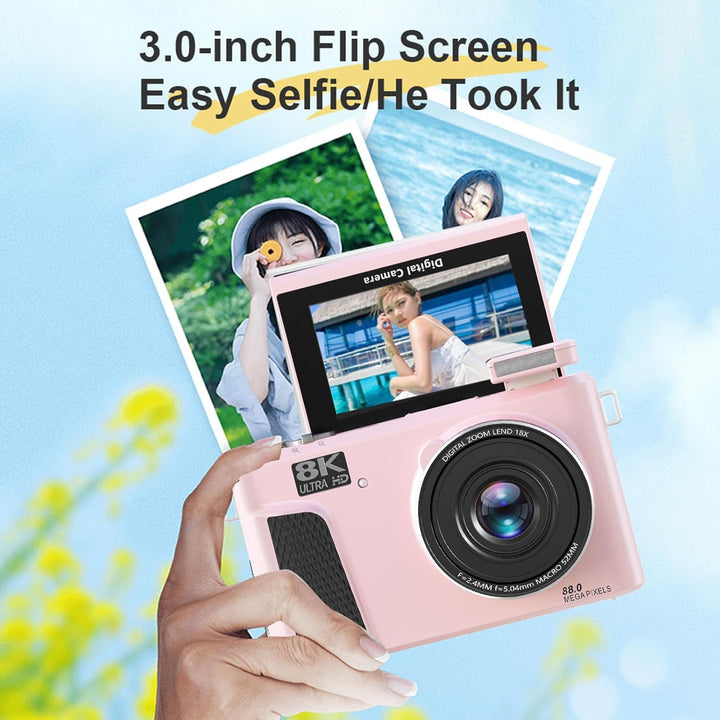 8K Digitalkamera für Fotografie, WiFi 88MP Vlogging -Kameras mit 3 "180 ° Flip -Bildschirm, Autofoku