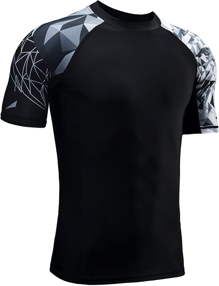 HUGE SPORTS Herren Kurzarm Splice Skins Rashguard Shirt Schwimmshirt Rash Vest für Schwimmen Surfen