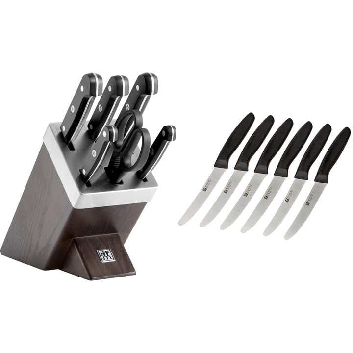 ZWILLING Selbstschärfender Messerblock, 7-tlg, Gourmet & 1002672 Messer-Set, 6-tlg, Küchenmesser, Kl