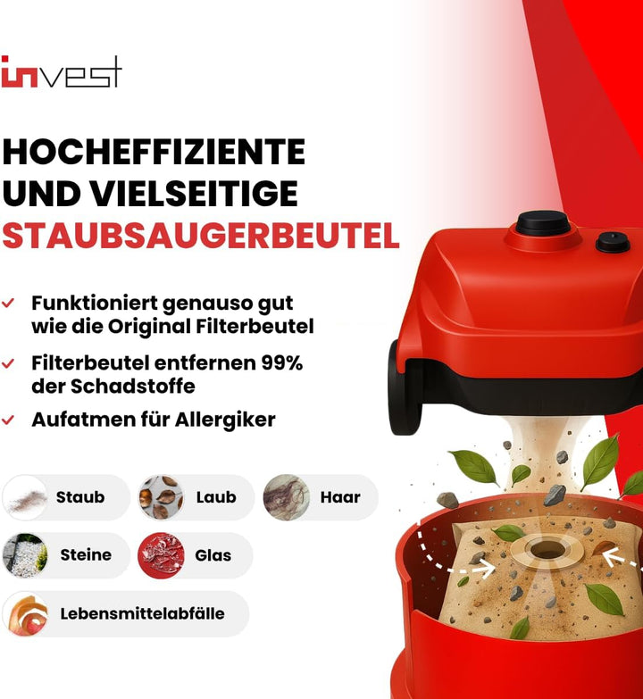 Invest - Staubsaugerbeutel Ersatz, Filtertüten Beutel Kompatibel mit Kärcher: A 2150, 2201, 2201 F,