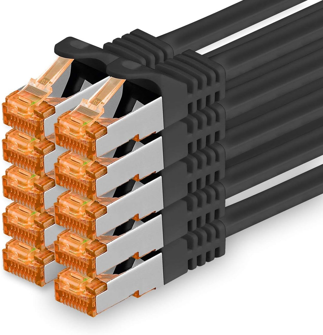1,5m - Cat.7 Netzwerkkabel Schwarz - 10 Stück Gigabit Ethernet LAN Kabel 10000 Mbit s Patchkabel Cat