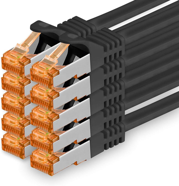 1,5m - Cat.7 Netzwerkkabel Schwarz - 10 Stück Gigabit Ethernet LAN Kabel 10000 Mbit s Patchkabel Cat