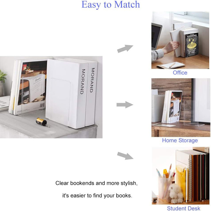 Buchstütze, MerryNine Acryl Transparente Buchstützen mit Rutschfester Auflage für Bücherregal Büro S