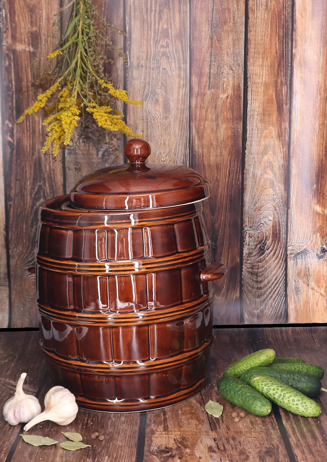 KOTARBAU® Gärtopf Steinguttopf 25 L Sauerkrauttopf Gurkentopf mit Deckel Einmachtopf Keramiktopf Ste