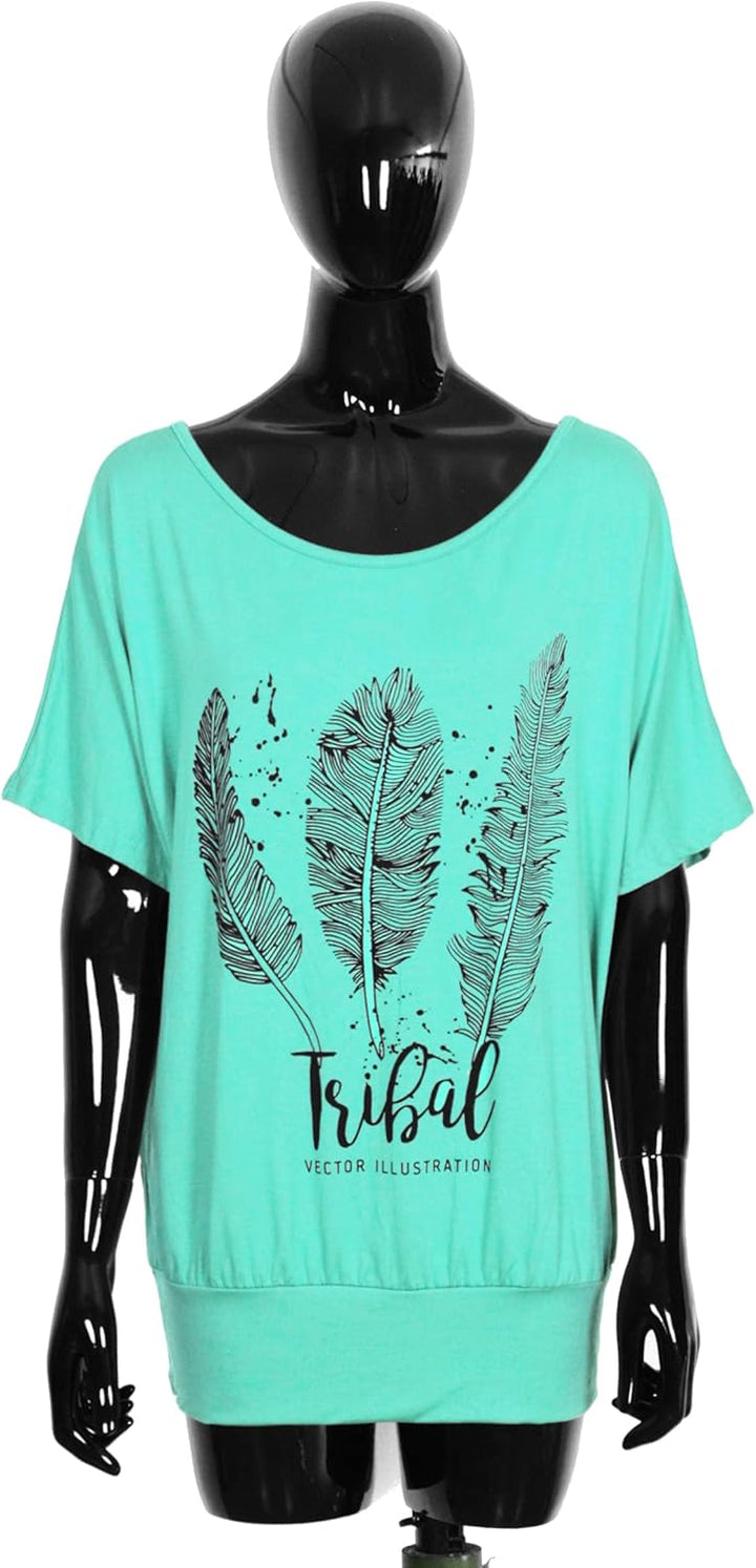 Van Der Rich ® - Oversize T-Shirt mit Fledermausärme - Damen #Feder-aqua L, #Feder-aqua L