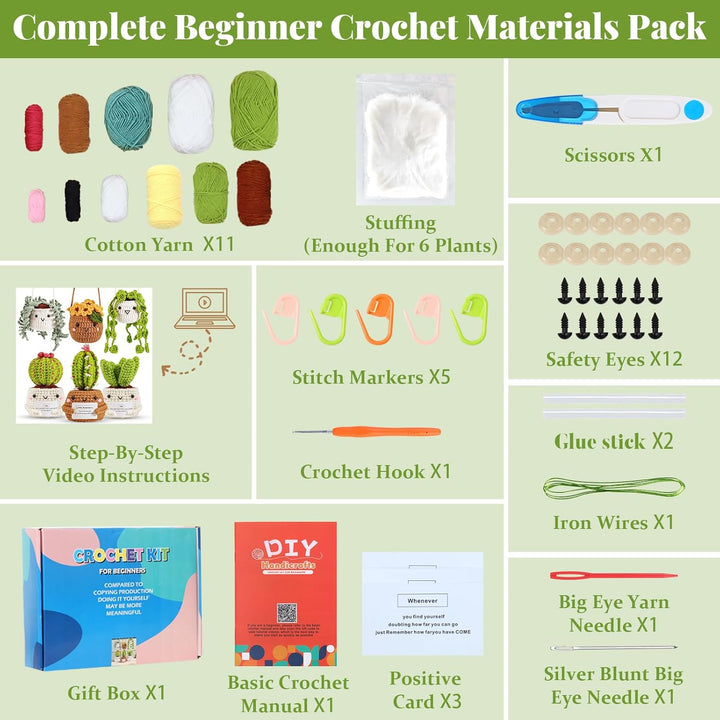 ASTNIC Häkelset für Anfänger,6 Stück Hängende Topfpflanze Cactus Häkeln Starter Kit Erwachsene mit A