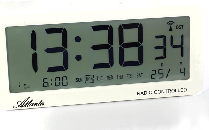 Atlanta Funkwecker Digital-Wecker LCD Snooze Licht Lautlos Ohne Ticken 3 Weckzeiten Alarme Weiss - 1