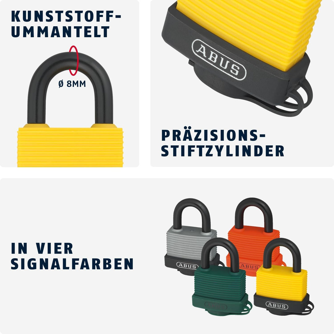 ABUS Vorhängeschloss 70AL/45 aus massivem Aluminium - wetterfest - mit Schutzkappe und Kunststoffumm