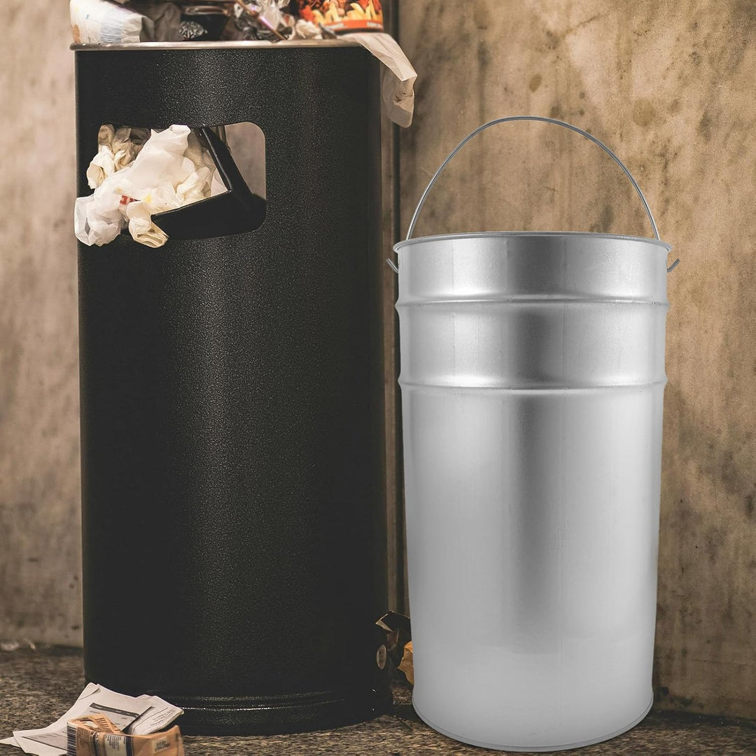 HEMOTON Verzinkter Rundbehälter aus Eisen, Silber, 1 Stück mit Griff