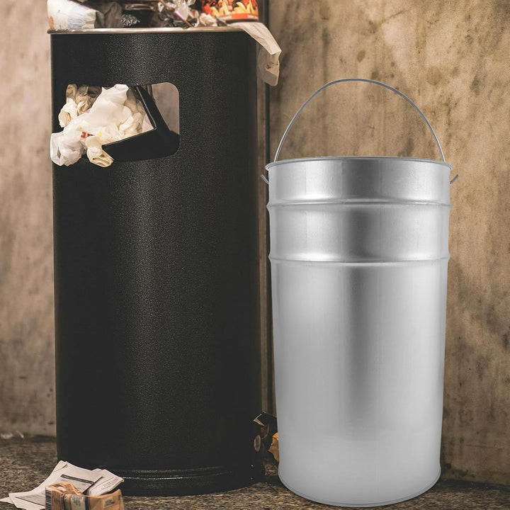 HEMOTON Verzinkter Rundbehälter aus Eisen, Silber, 1 Stück mit Griff