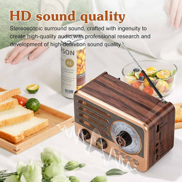 Retro Radio mit Bluetooth, Vintage Transistorradio, Nostalgie Radio Klein, AM/FM/SW, Unterstützt USB