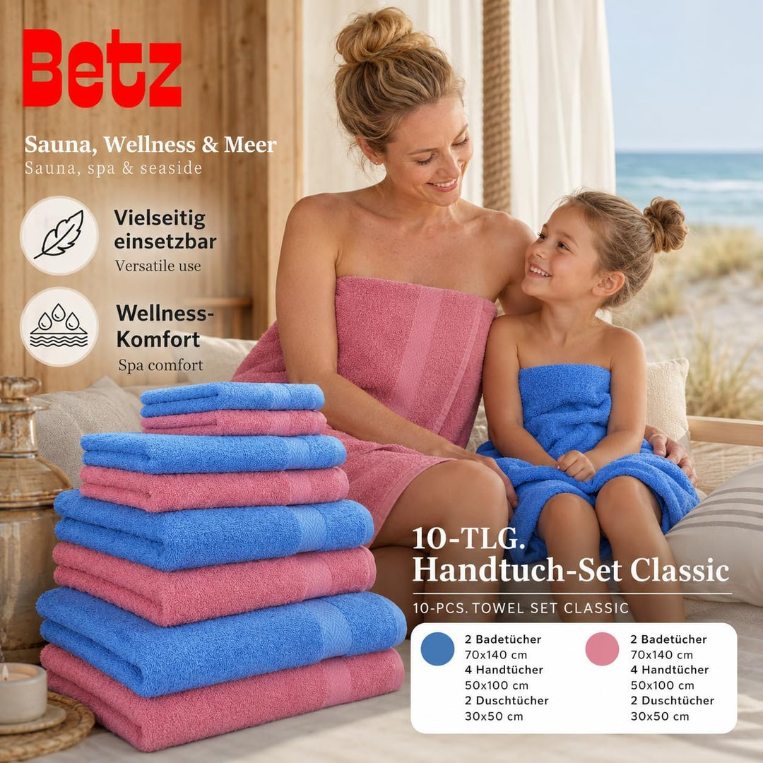 Betz 10-TLG. Handtuch-Set Classic 100% Baumwolle 2 Duschtücher 4 Handtücher 2 Gästetücher 2 Seiftüch