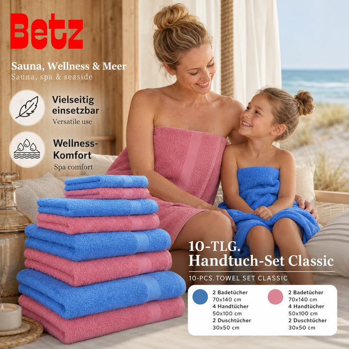 Betz 10-TLG. Handtuch-Set Classic 100% Baumwolle 2 Duschtücher 4 Handtücher 2 Gästetücher 2 Seiftüch