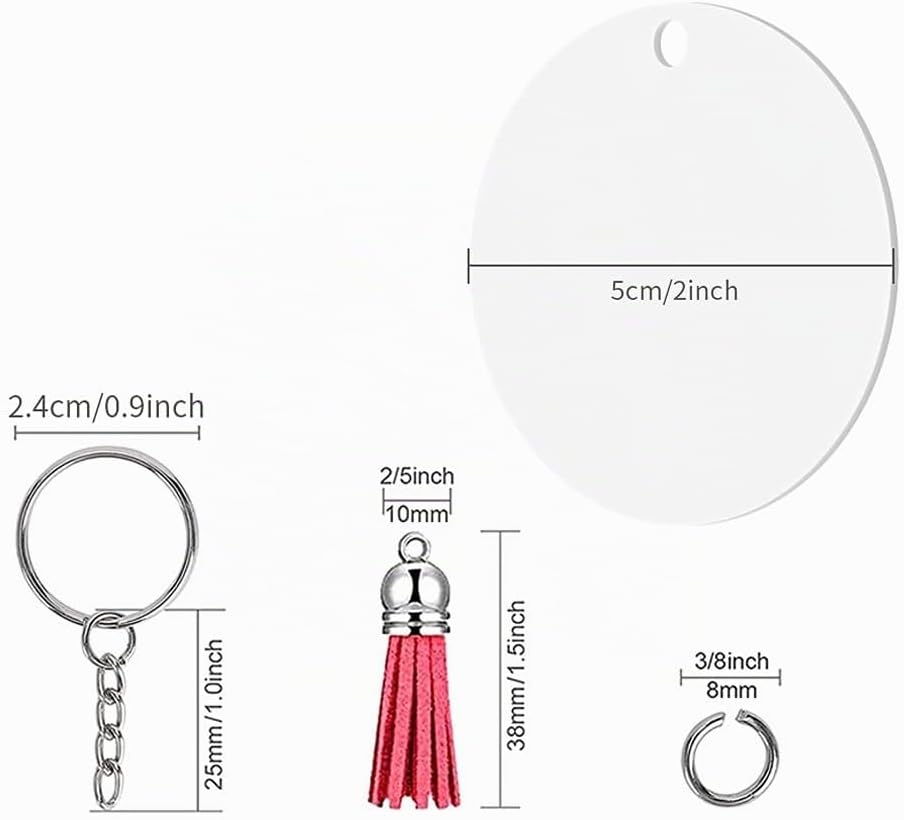 200 Stück Acryl-Schlüsselanhänger-Rohlinge, Quasten-Set, inklusive Schlüsselringen mit Kette und Bie