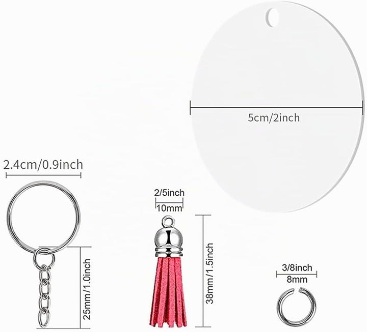 200 Stück Acryl-Schlüsselanhänger-Rohlinge, Quasten-Set, inklusive Schlüsselringen mit Kette und Bie