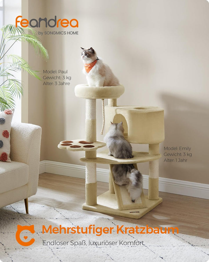 Feandrea Kratzbaum, Katzenbaum niedlich, mit Plattform, Höhle, Kratzrampe, mehrstöckig, Katzenkratzb