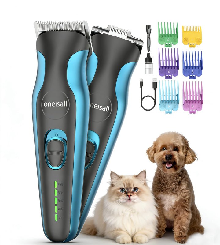 oneisall Leise Hundeschermaschine & Pfotentrimmer 2 in 1 Set, Profi Schermaschine Hund Katze für lan
