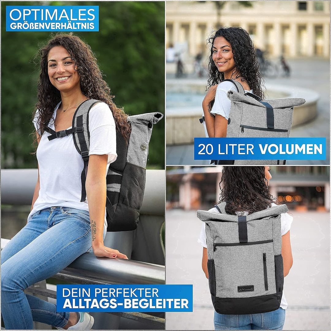 Rolltop Rucksack Damen und Herren aus Recycelten Plastikflaschen | Rucksack Uni | Laptop Rucksack |