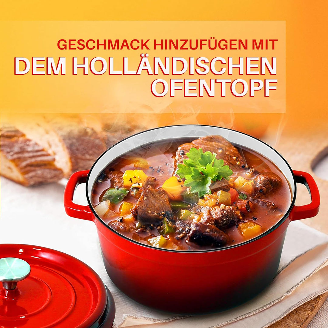 NutriChef Dutch Oven Gusseisen Topf – Brotbackform 5L mit Deckel, Emaille, Brotbacktopf, Gleichmässi
