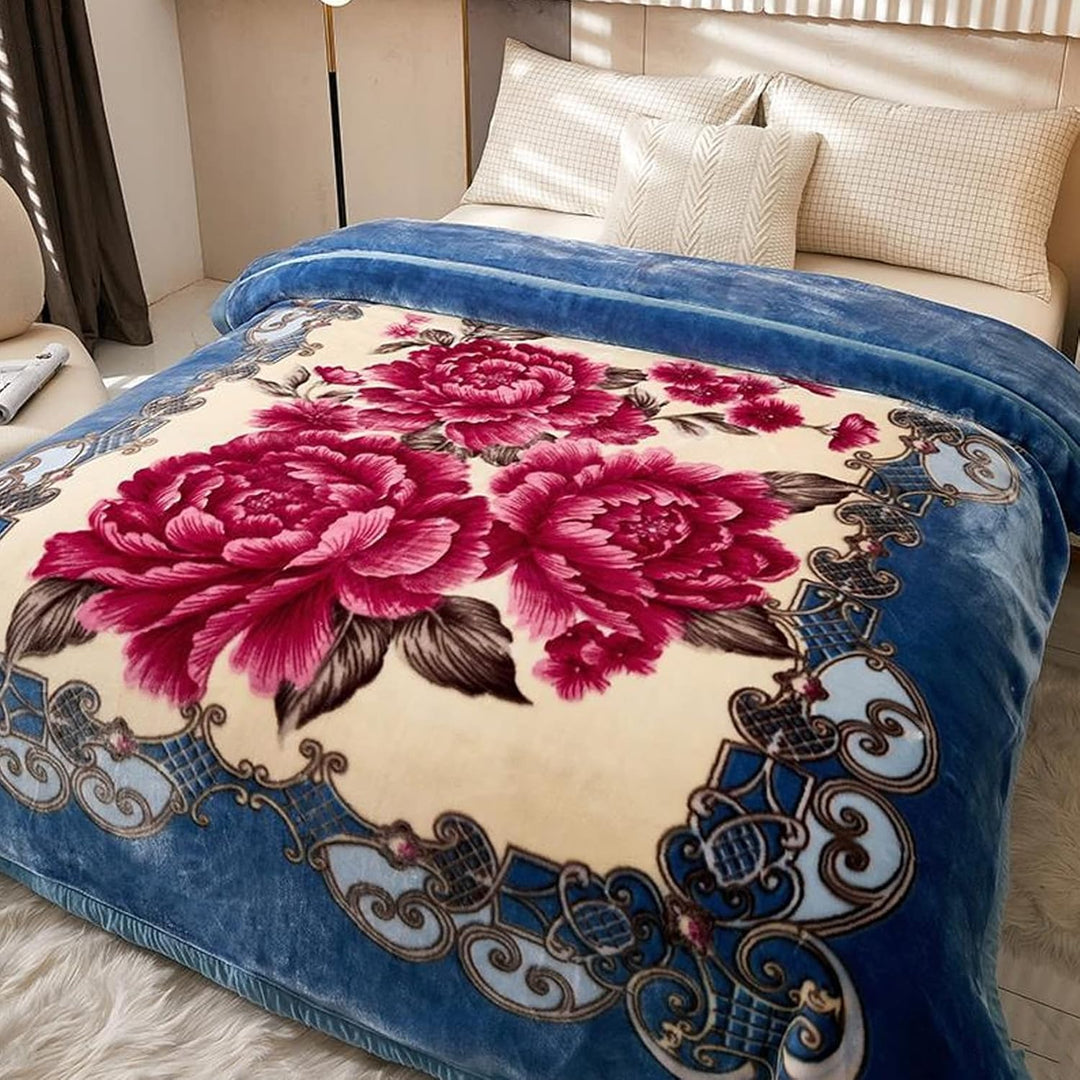 Schwere, wendbare 2-lagige Decke aus Plüschsamt, Fleecedecke mit Blumenmuster im koreanischen Stil,