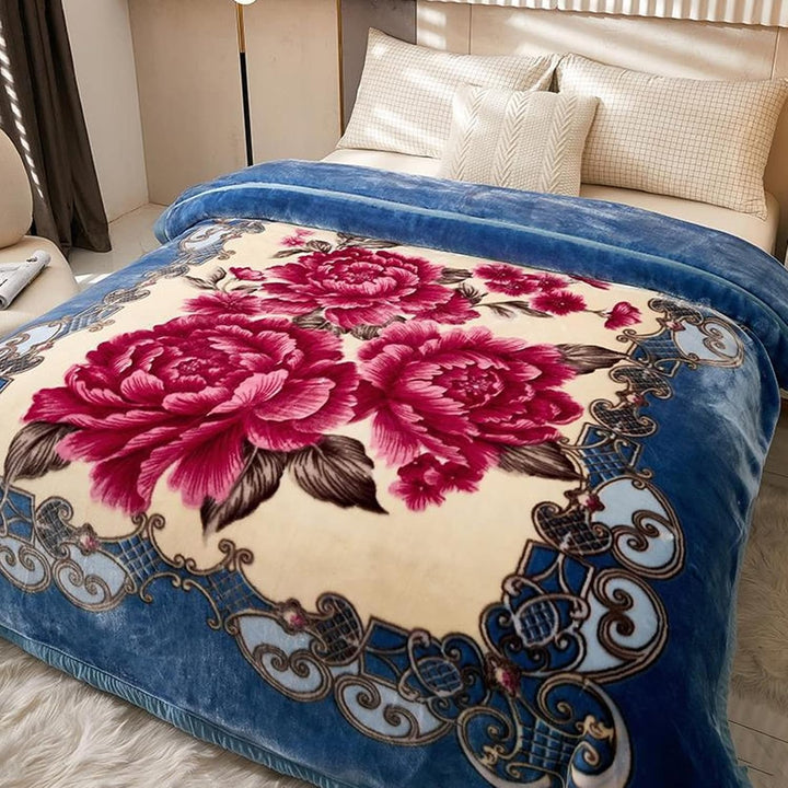 Schwere, wendbare 2-lagige Decke aus Plüschsamt, Fleecedecke mit Blumenmuster im koreanischen Stil,