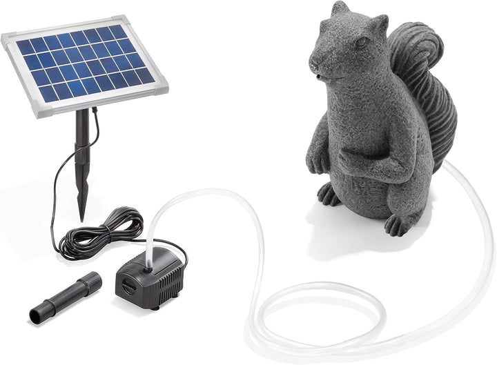 Esotec Solar Wasserspeier-Set Eichhörnchen, inklusive Teichpumpen-Set, Solarmodul, Polyresin, 1,5m S