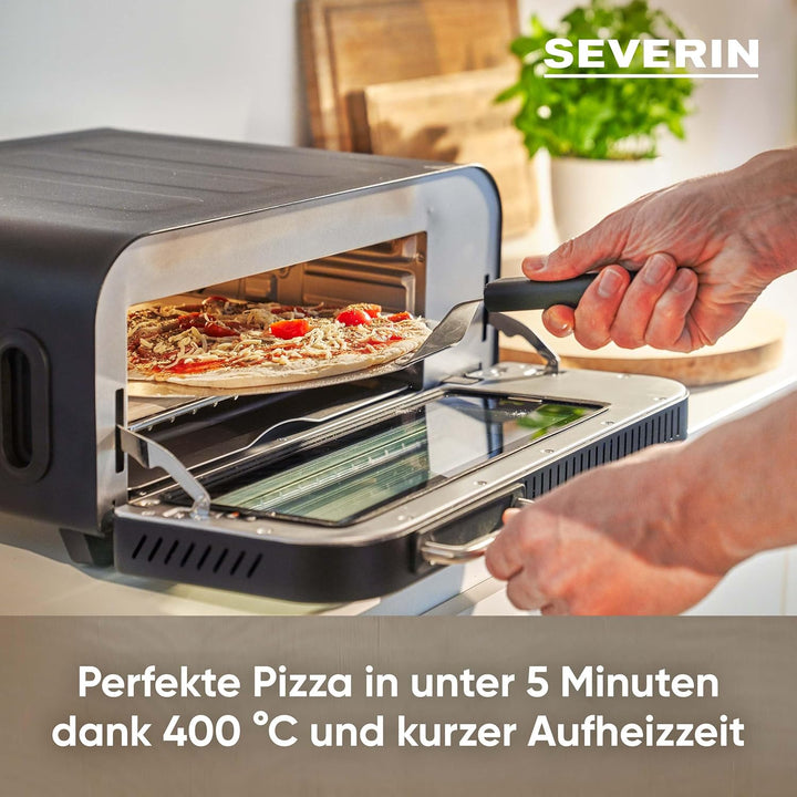 SEVERIN SERICO Digitaler Pizzaofen, elektronischer Pizzabackofen mit Digital-Display & Safe-Touch Ge