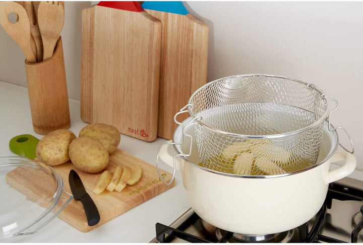 Premier Housewares 102112 Friteuse, Emaille Glas, cremefarben, 33 x 27 x 16 cm Cremefarben Fritteuse