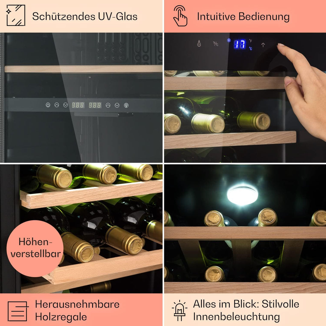 Klarstein Weinkühlschrank, Getränkekühlschrank Schmal, Kühlschrank mit Glastür, Getränkekühlschränke