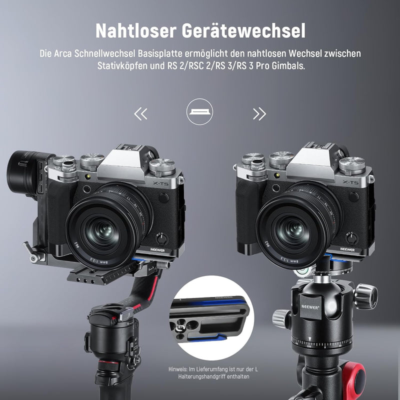 NEEWER X-T5 L Griff, kompatibel mit Fujifilm, Metall L Platte mit Silikongriff, Auslöser, verdrehsic