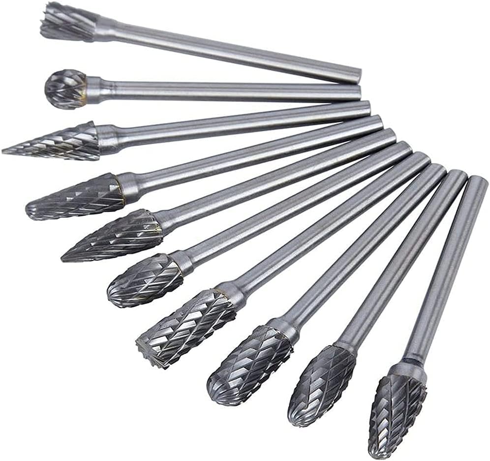 Hartmetall-Frässtifte mit Doppelschnitt, 10 Stück Wolframkarbid-Rotationsfräser-Set mit 3mm Schaft 6