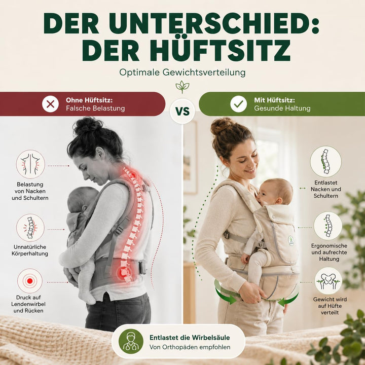 ÖKO Babytrage mit Hüftsitz 3 in 1 aus recycelten Materialien Bauchtrage, Hüfttrage &amp; Rückentrage - a