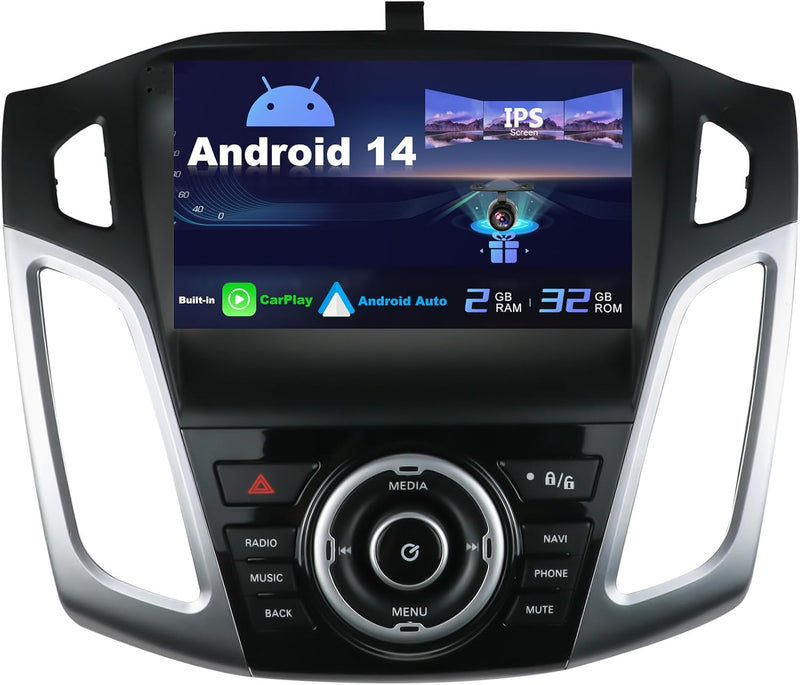 SXAUTO Android 12 IPS 9 Zoll Autoradio für Ford Focus (2012-2017)- Eingebaut CarPlay/Android Auto/DS