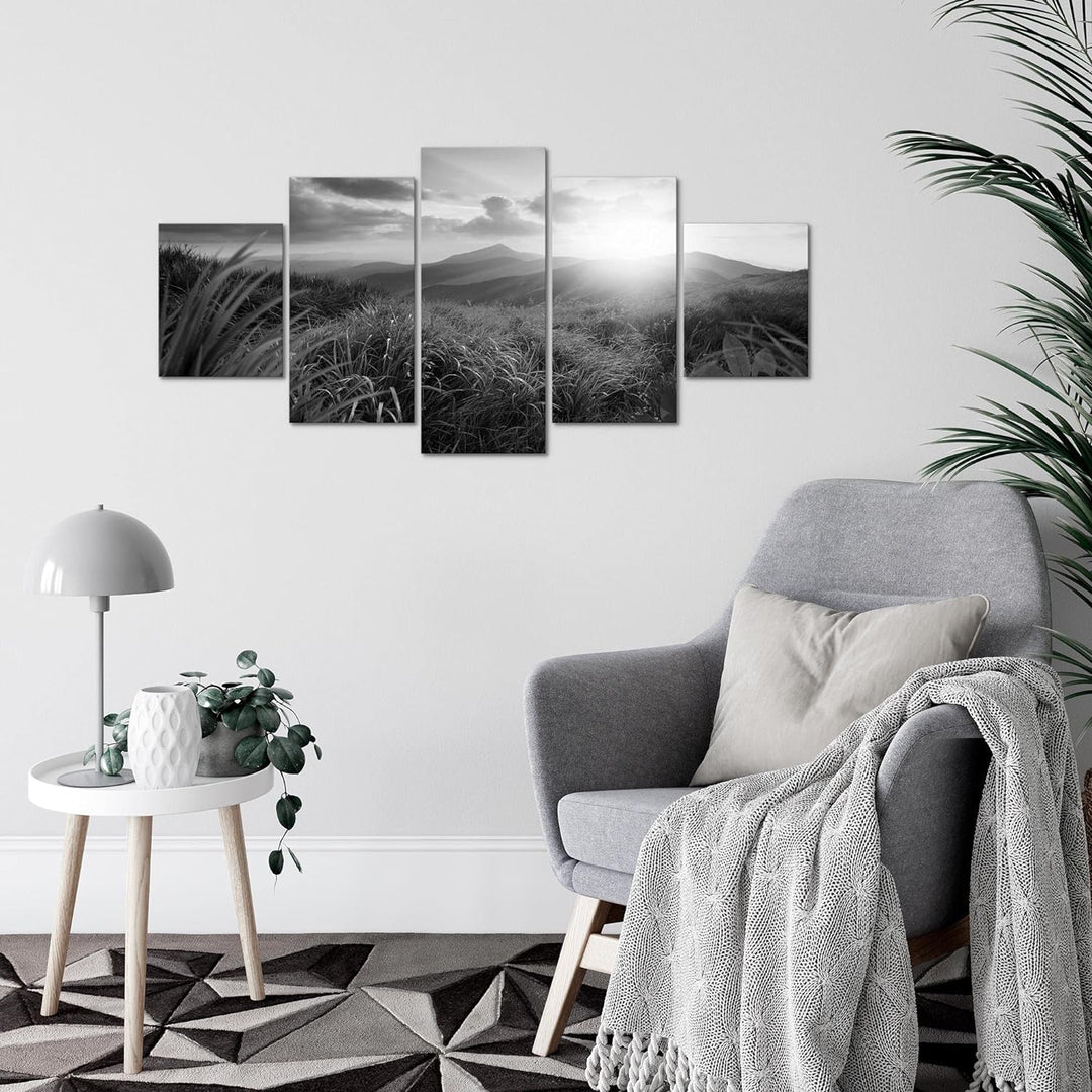 Runa Art Wandbilder Sonnenaufgang Landschaft 5 Teilig Bild auf Vlies Leinwand Deko Schlafzimmer Wohn