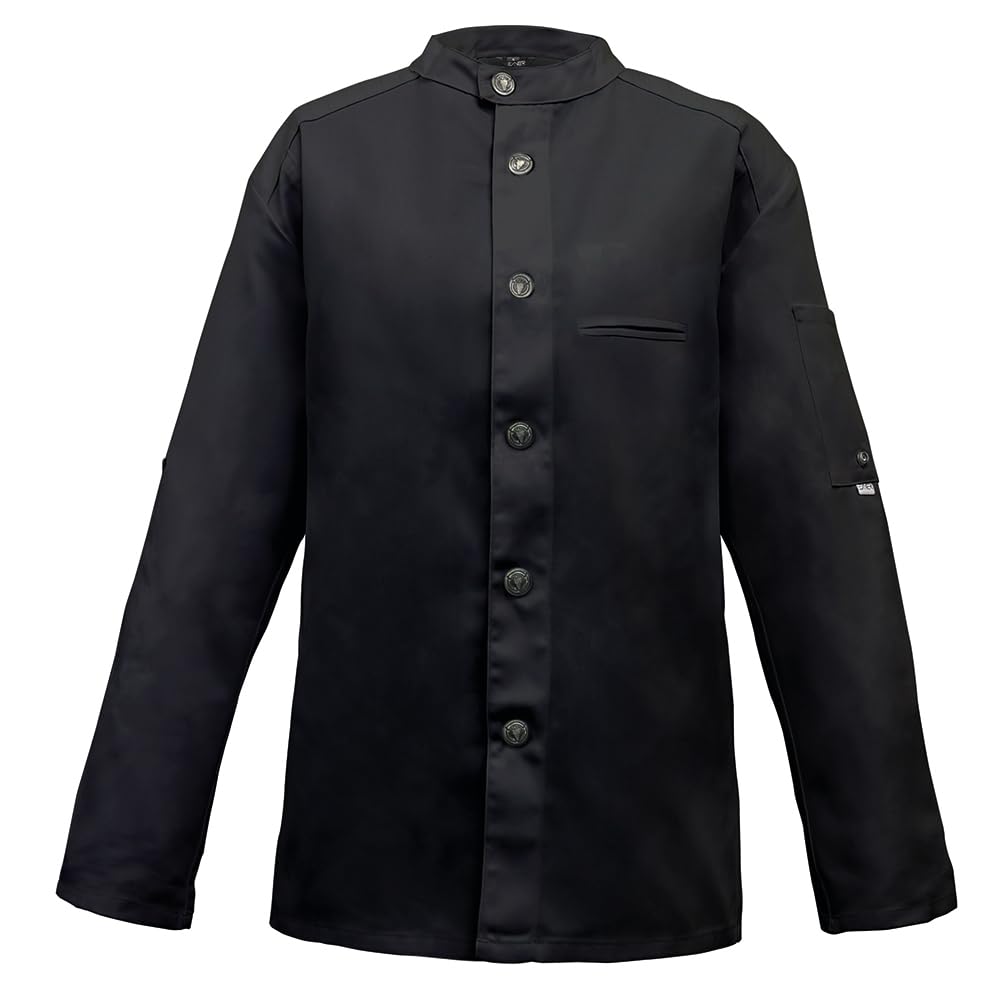 Exner Koch-Jacke im Bikerstyle, Langarm, Druckknöpfe, Baumwoll-Mischgewebe Schwarz XS, Schwarz XS