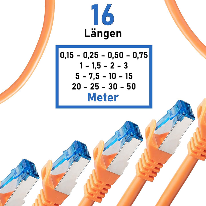 BIGtec - 10 Stück - 0,5m CAT.7 Gigabit Patchkabel Netzwerkkabel orange Kupferkabel Patch Ethernt LAN