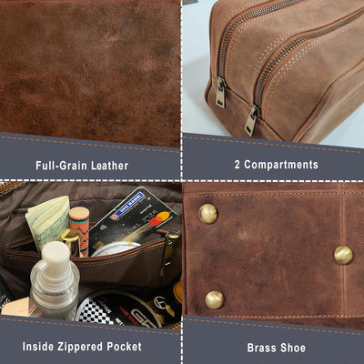 Rustic Town kulturtasche kulturbeutel Leder | Leather Toiletry Bag wash Bag | Leder Kosmetiktasche W