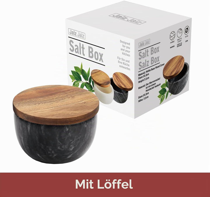 Jalz Jalz Salzdose aus Marmor mit Holzdeckel, Schwarz Schwarzer Sockel, Schwarzer Sockel