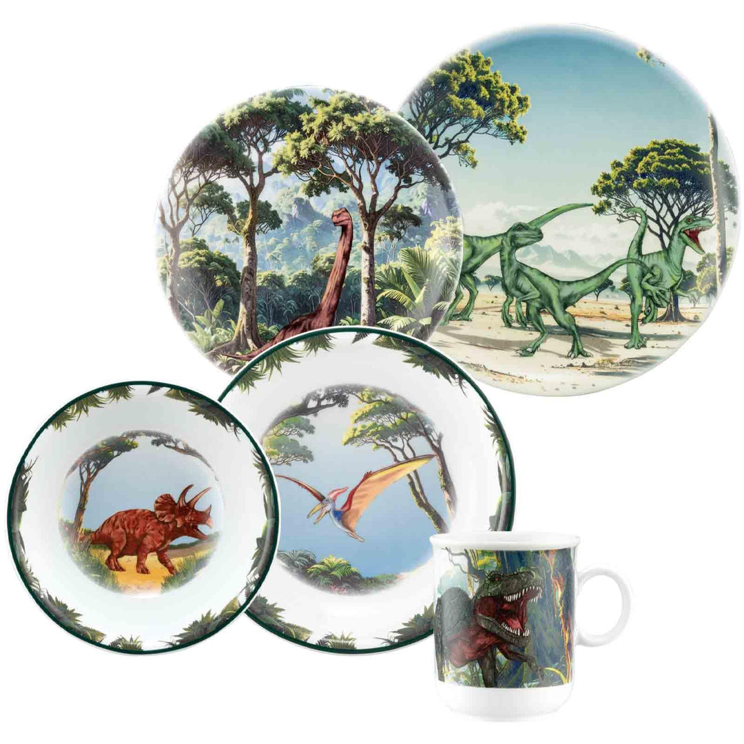Seltmann Weiden Compact Kindergeschirr Set 5-teilig – Dino – 3 Teller, Schale und Becher mit Dinosau