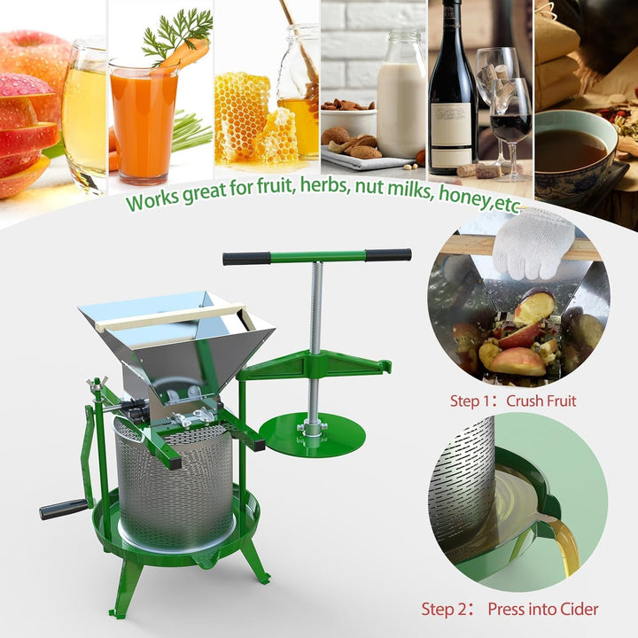 SQUEEZE master Spindel Obstpresse Apfelpresse Fruchtpresse 14 L aus Edelstahl mit T-Griff für Selbst
