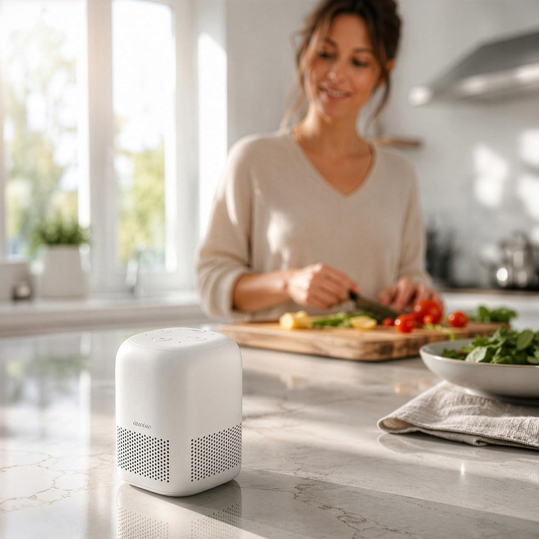 auvisio Smarthome Lautsprecher: KI-Sprachassistent mit ChatGPT,360° Sprachausgabe, Smarthome-Steueru