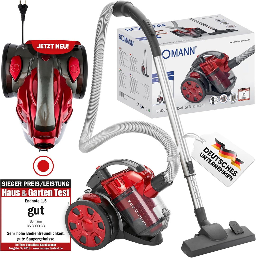 Bomann BS 3000 CB Eco-Cyclon Twin-Spin Bodenstaubsauger, EEK A, beutellose Filtertechnik, Hoch-Effiz