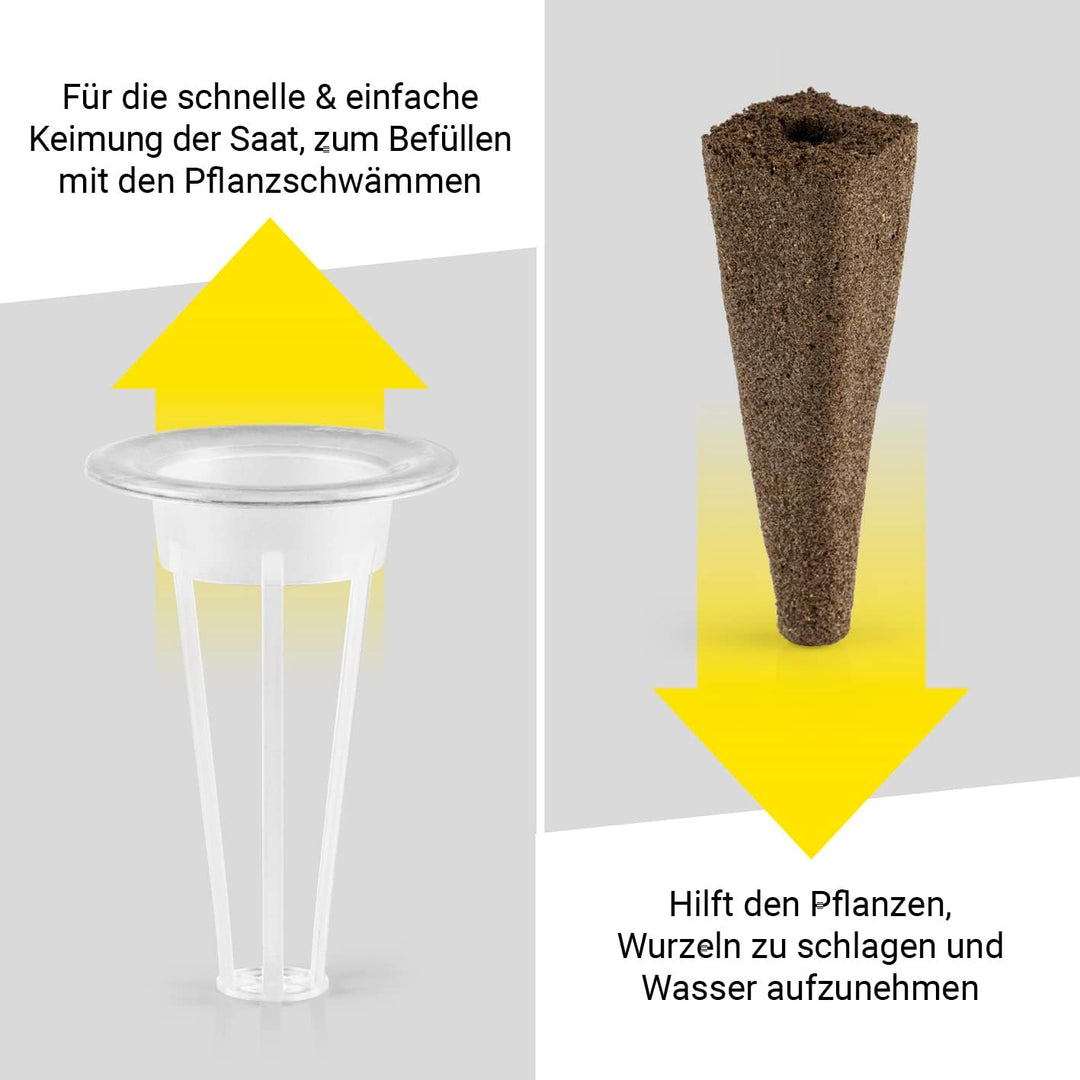 Ersatzset Anzuchtsystem | Set mit 28 Pflanzschwämmen und 28 Samentöpfen | Hydroponische Anzuchtsyste